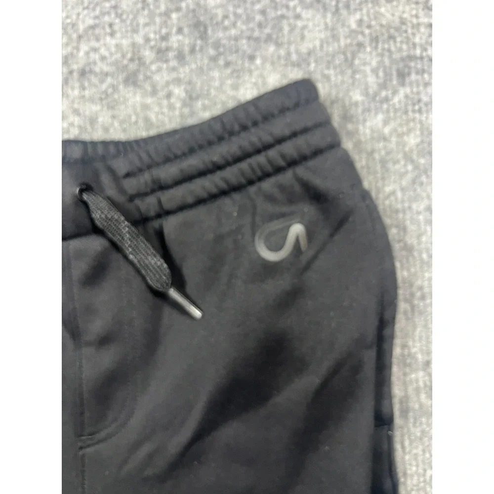 Gap‎ Fit Sweatpants Boys Small Black Tapered Leg Logo Drawstring Fleece Lined